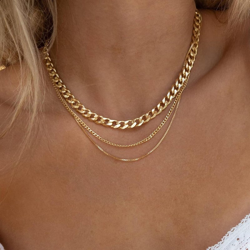 Dodder Store Gold Layered Necklaces for Women, 14K Gold Plated Dainty Gold Chain Choker Necklace Stack, Herringbone Gold Necklaces Set - Image 1